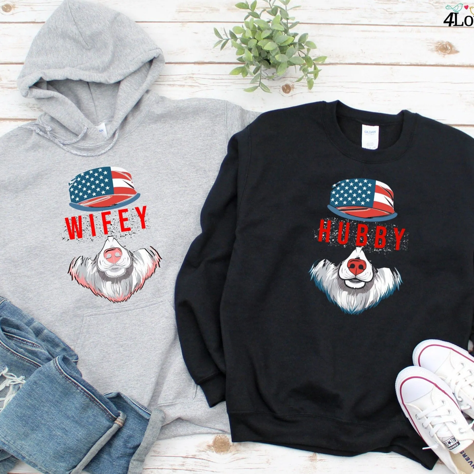 4th of July Wifey-Hubby Bear Patriotic Matching Outfits for Couples