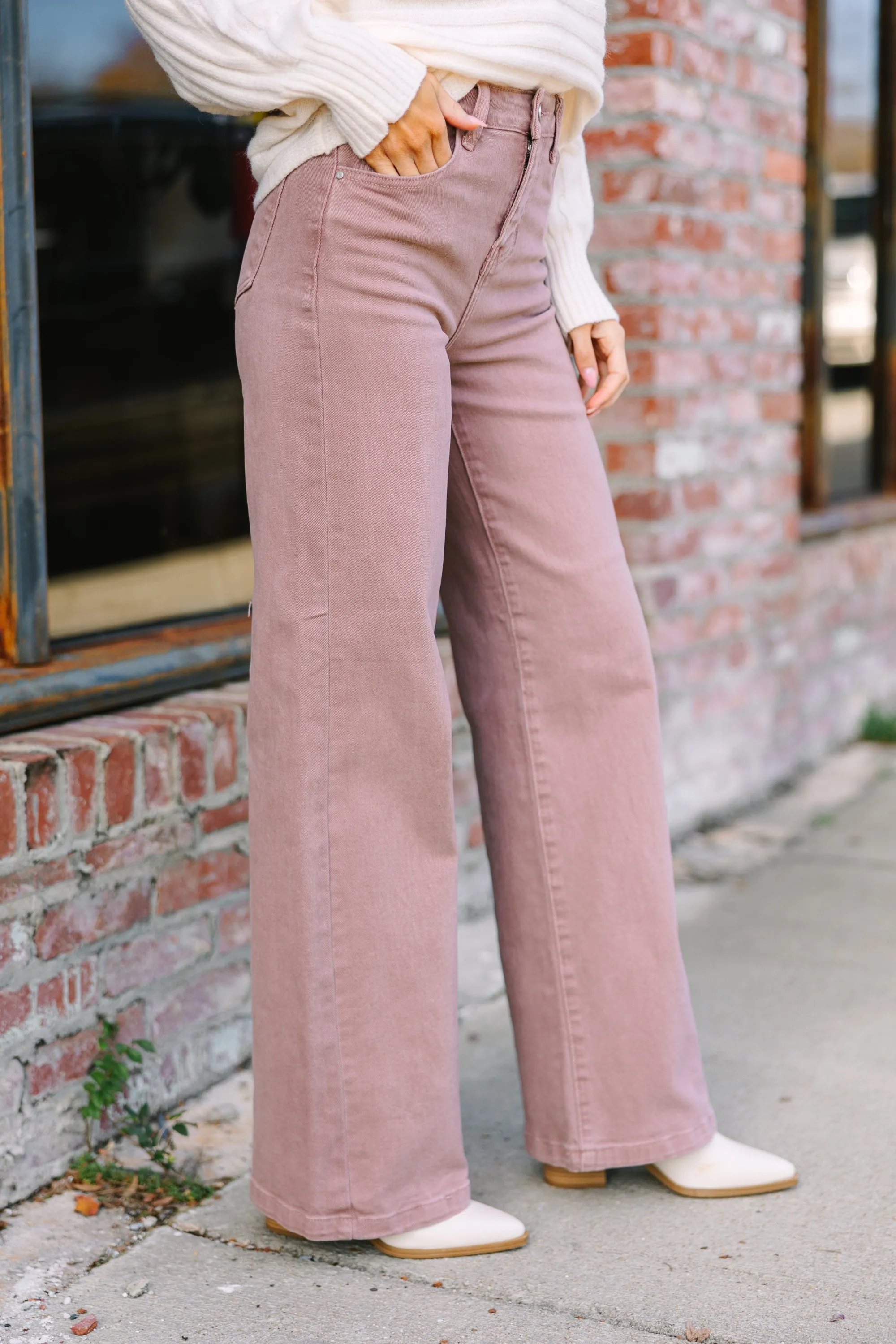 Above And Beyond Mauve Pink Wide Leg Jeans