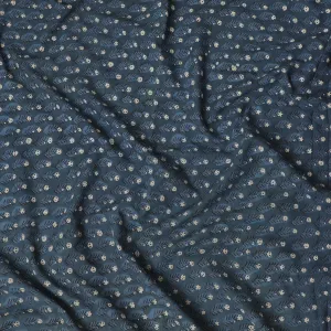 Air force blue organic cotton fabric with navy blue, brown and beige print in fancy design-D13871