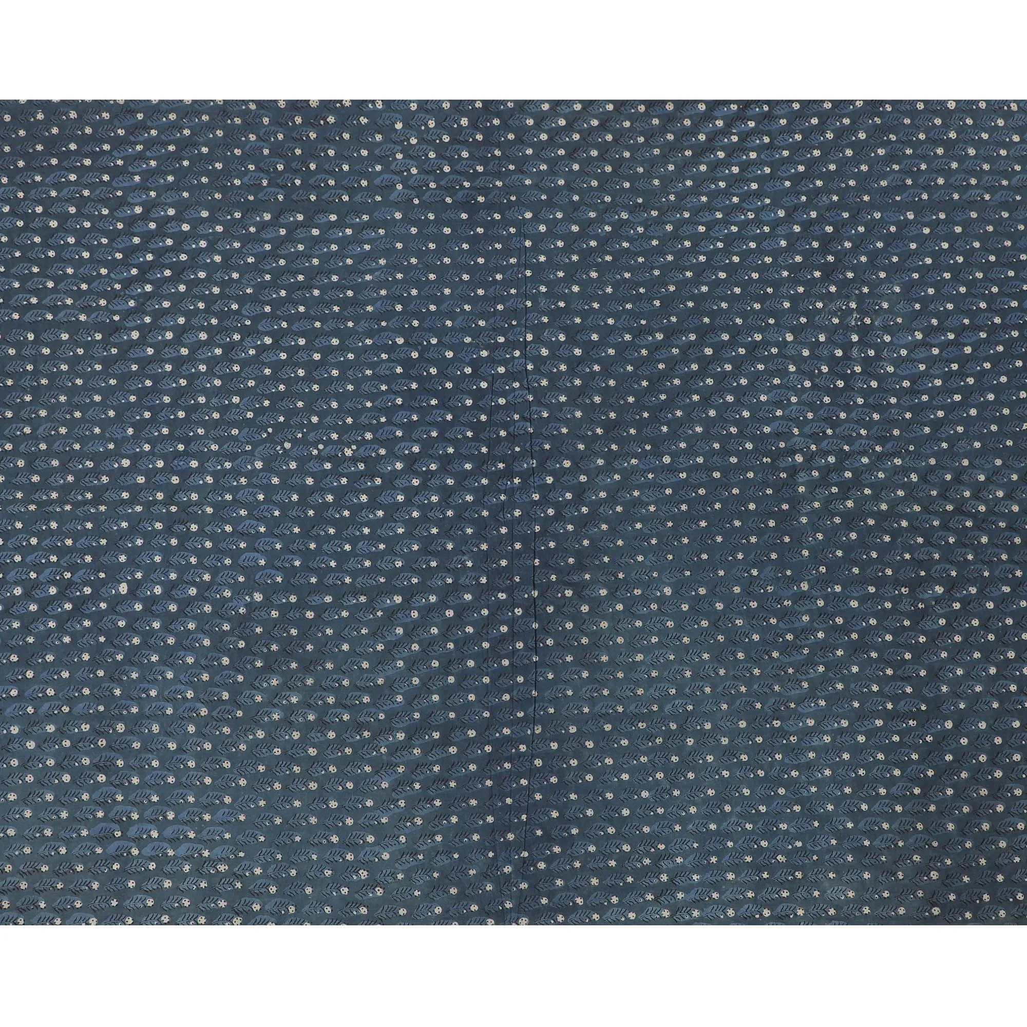 Air force blue organic cotton fabric with navy blue, brown and beige print in fancy design-D13871