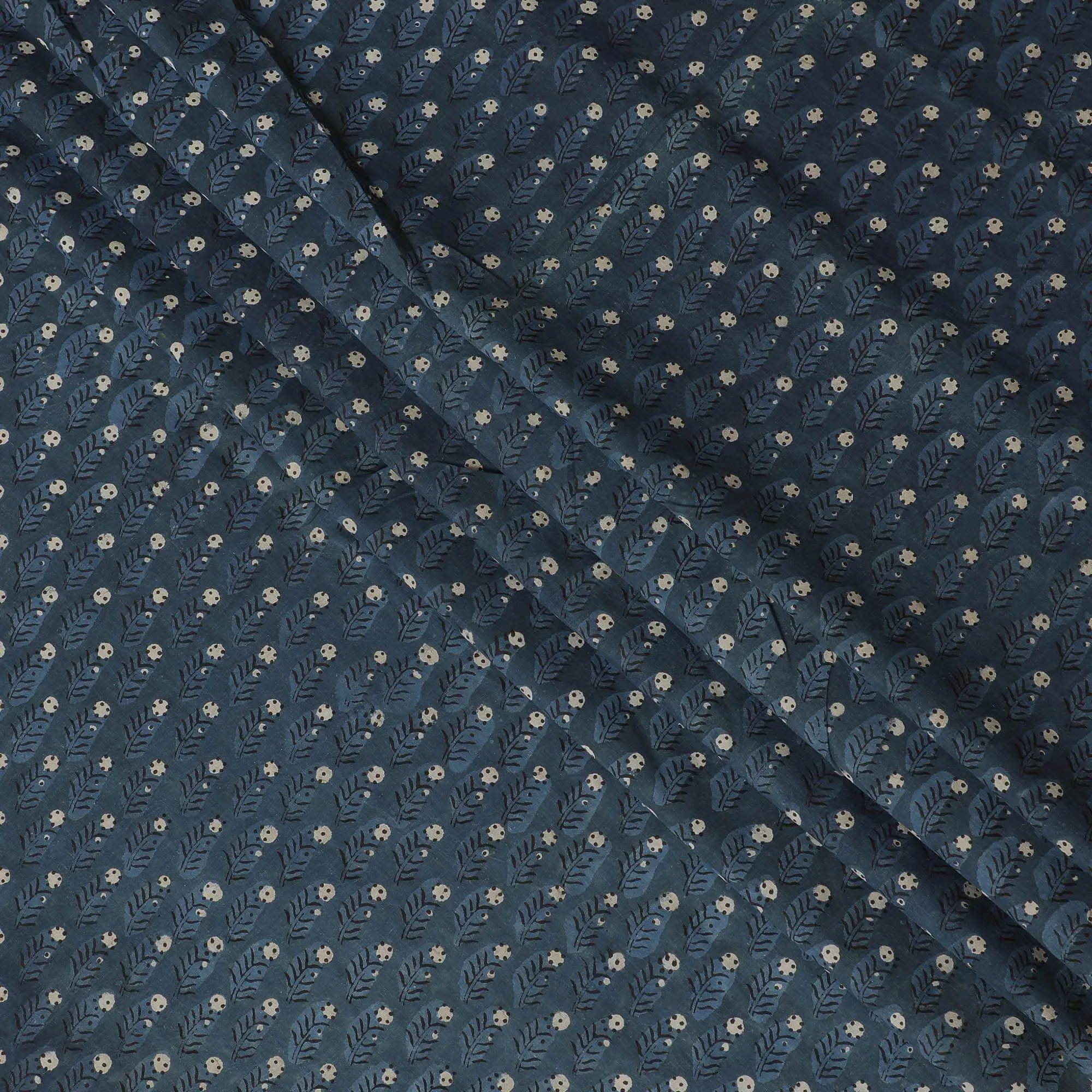 Air force blue organic cotton fabric with navy blue, brown and beige print in fancy design-D13871