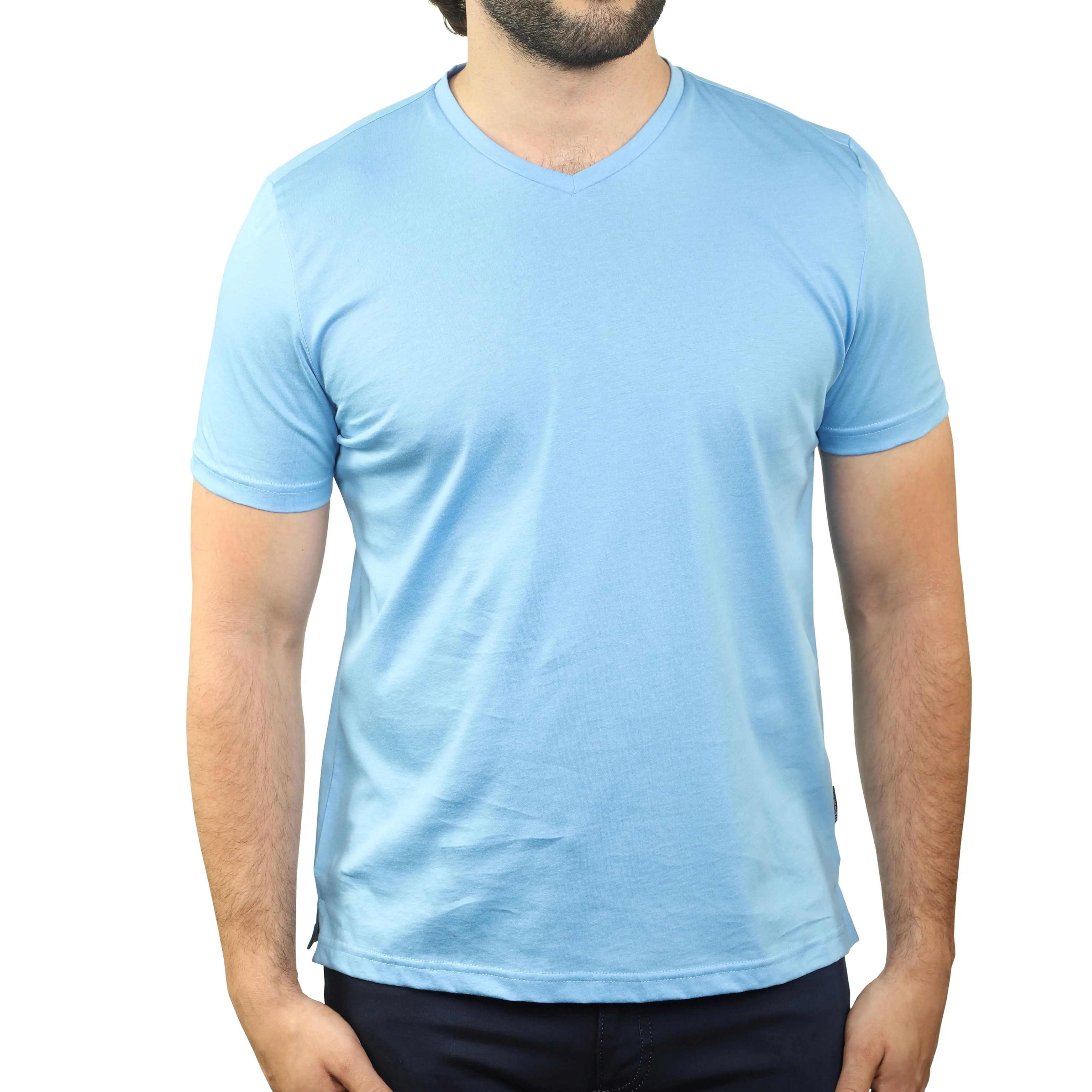 Aqua Mercerized Cotton V-Neck T-Shirt