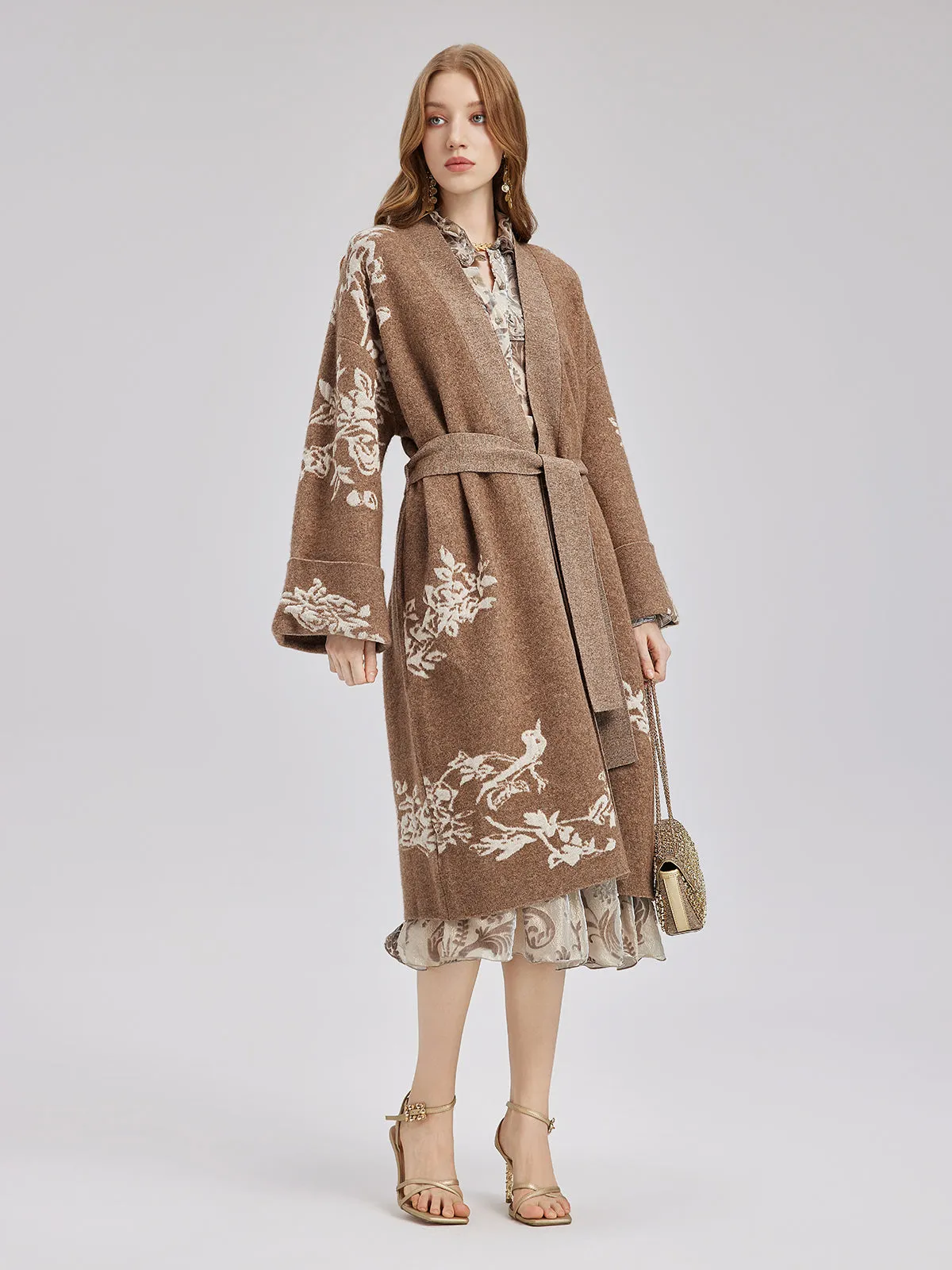 Australian Wool Jacquard Knitted Robe Coat