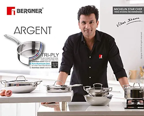 BERGNER Argent Stainless Steel Saucepan With Lid, 1.6 L, 1 Saucepan & 1 Stainless Steel Lid (Silver)