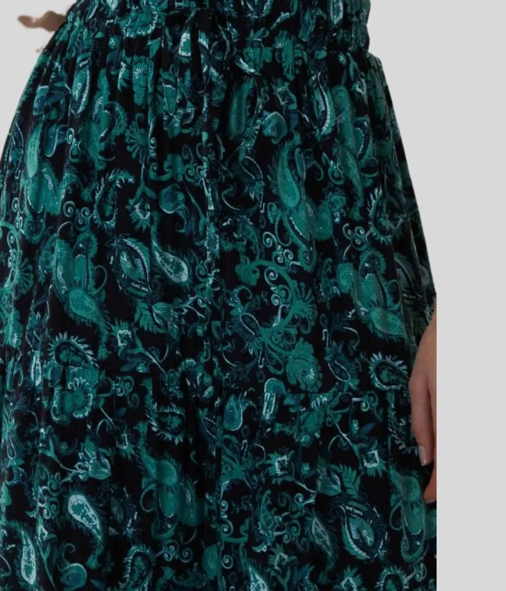 Black Paisley Frill Hem Skirt