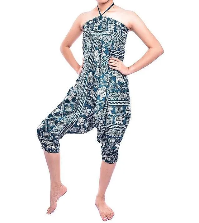 Bohotusk Kids Green Elephant Print Jumpsuit (6 - 8 Years)