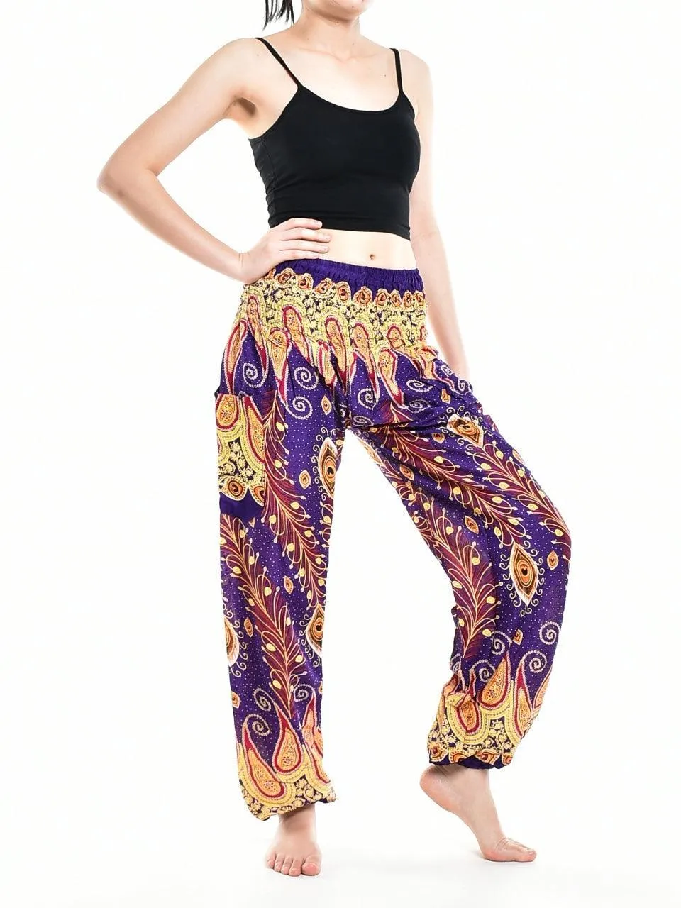 Bohotusk Purple Peacocks Eye Elasticated Smocked Waist Womens Harem