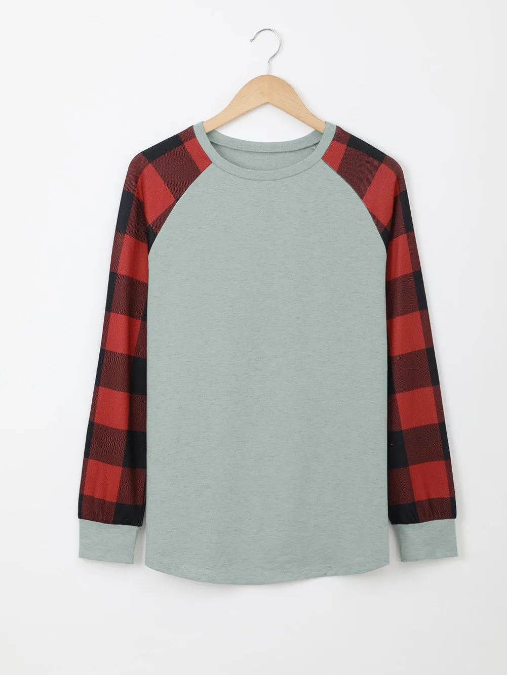 Buffalo Check Patchwork Round Neck Sweatshirt