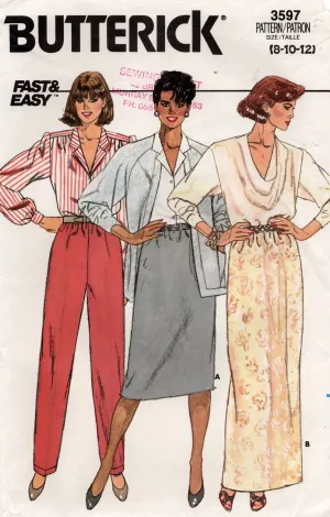 Butterick 3597 Womens EASY Pull On Skirt & Pants 1980s Vintage Sewing Pattern Size  8 - 12