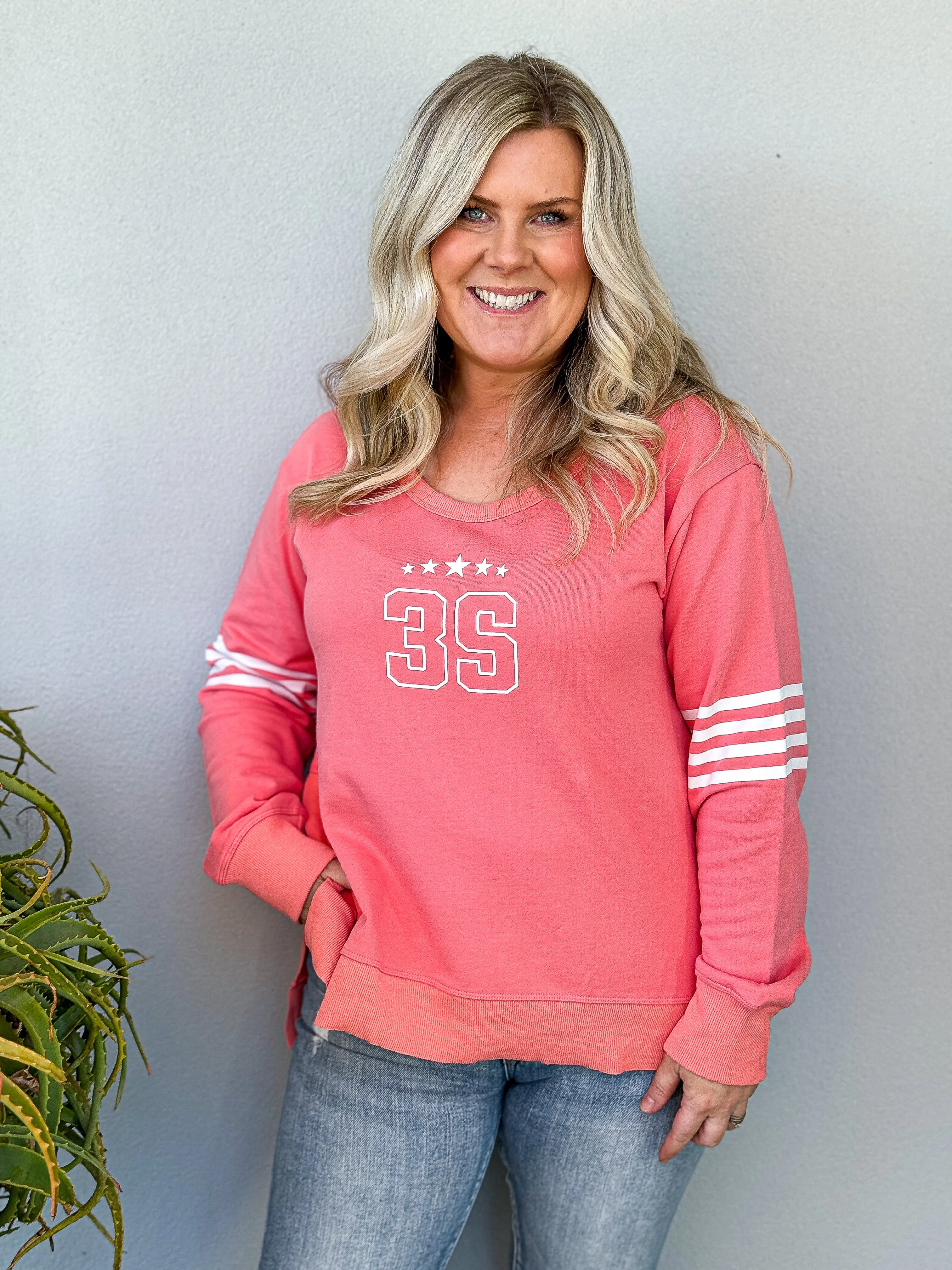 Celeste Stripe Band 3S Sweater - Cheeky Pink