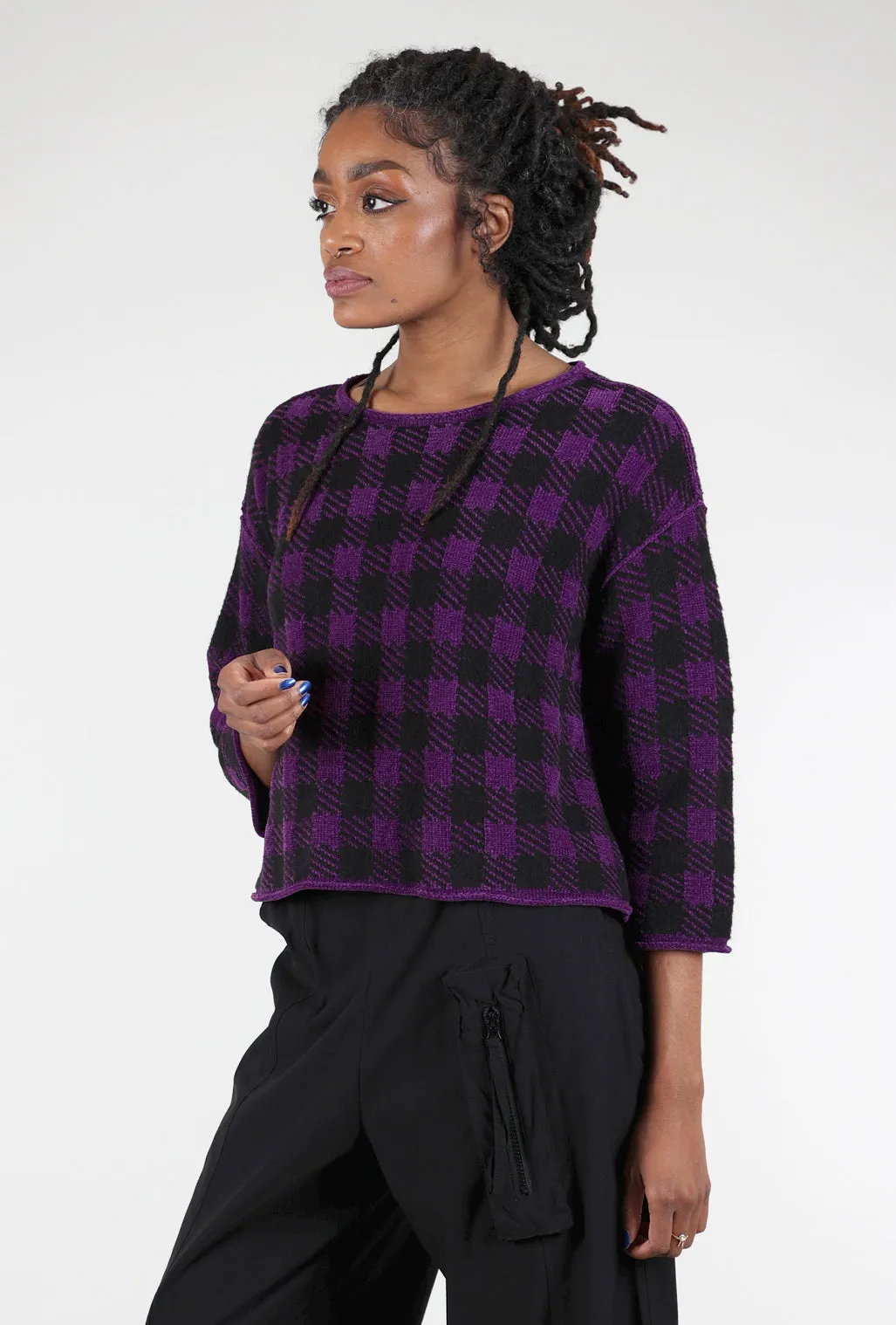 Chenille Check Sweater, Amethyst