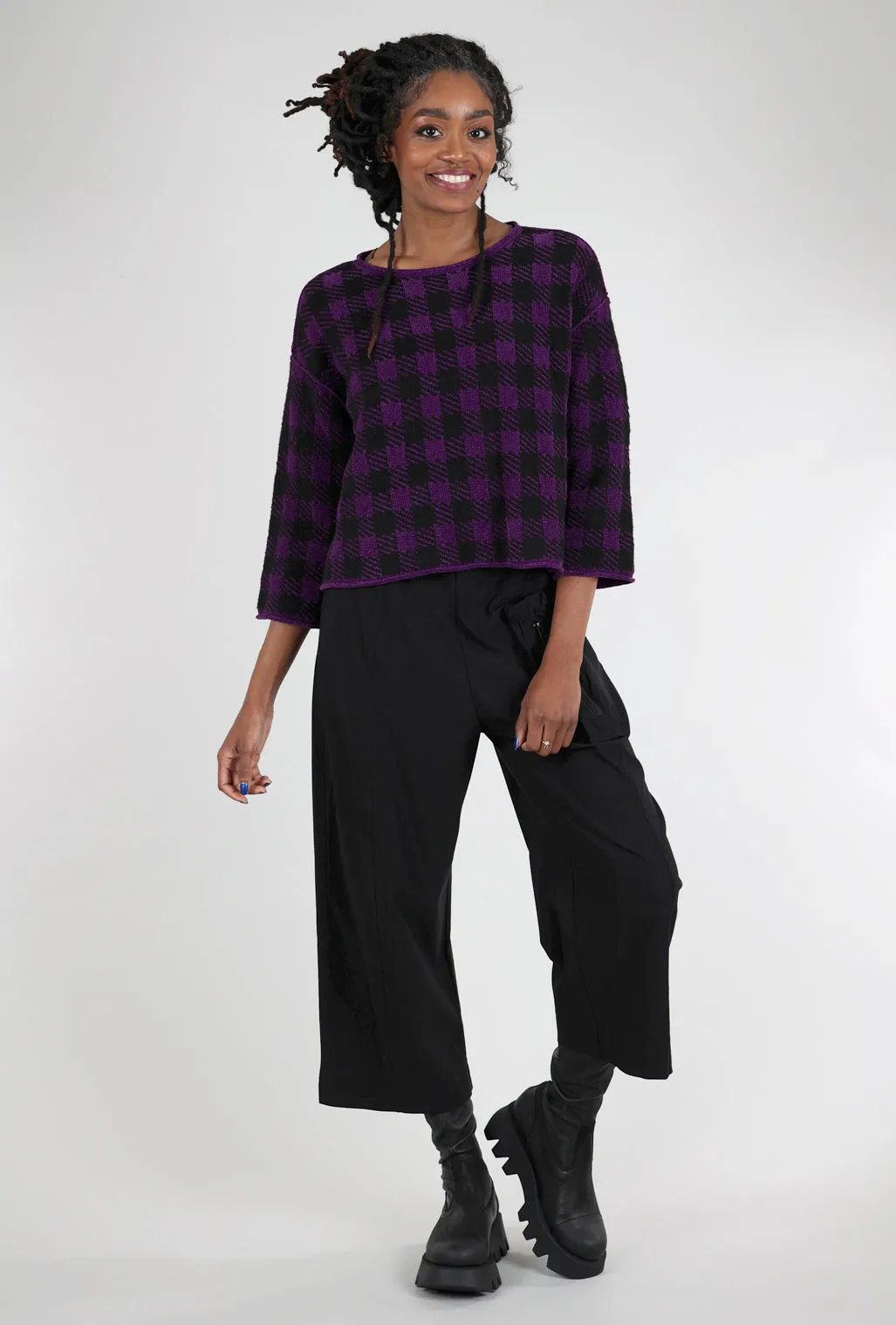 Chenille Check Sweater, Amethyst