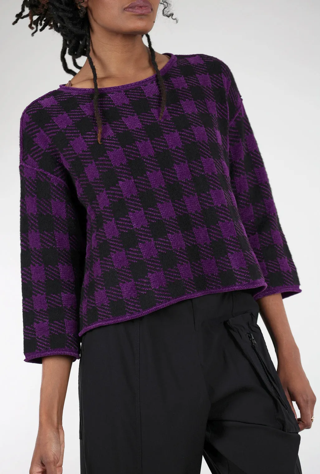 Chenille Check Sweater, Amethyst