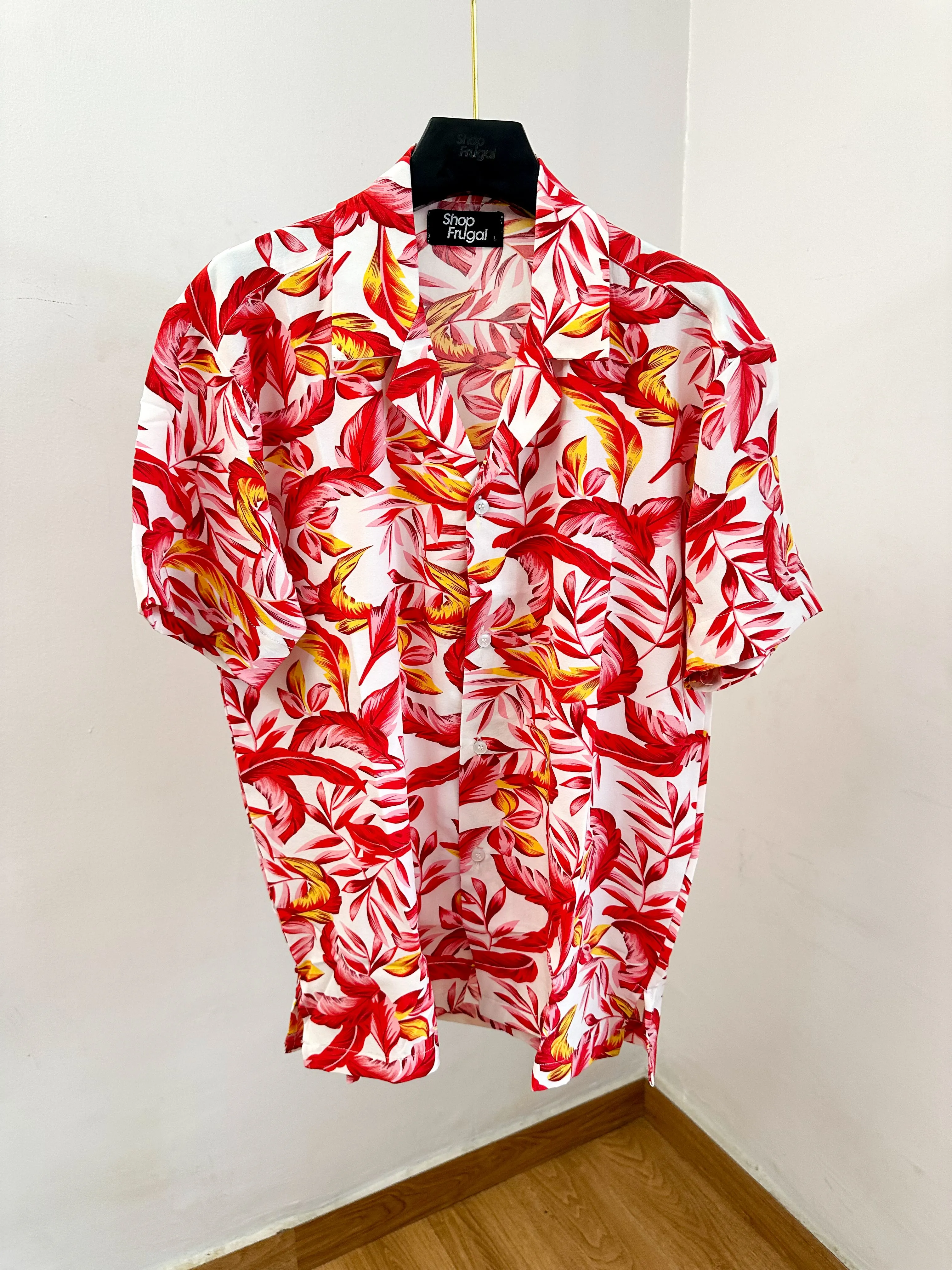 Clair Relaxed Abstract Floral Print Cuban Shirt - Red