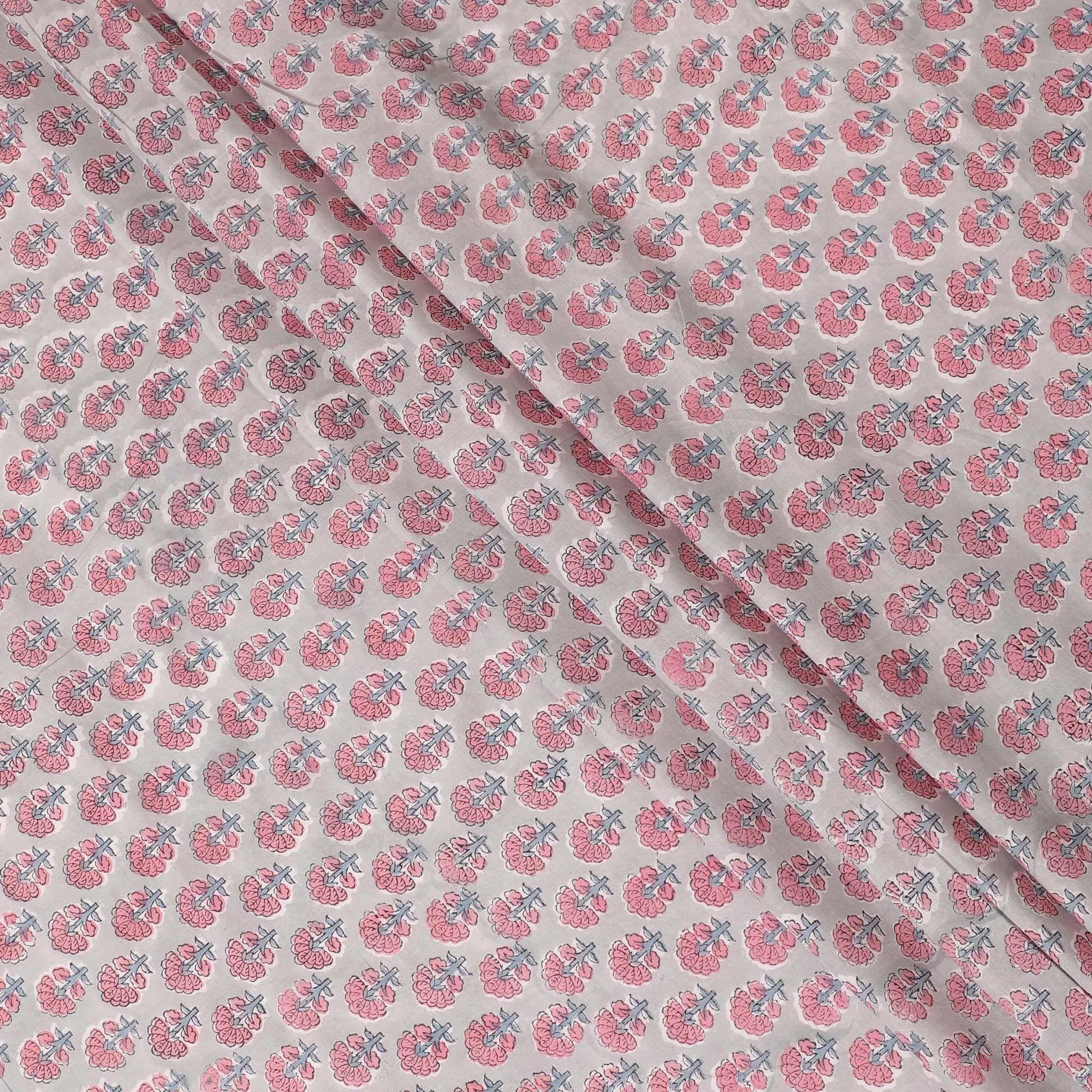 Cloud grey organic cotton fabric with baby pink, black and coin grey print in floral design-D13868