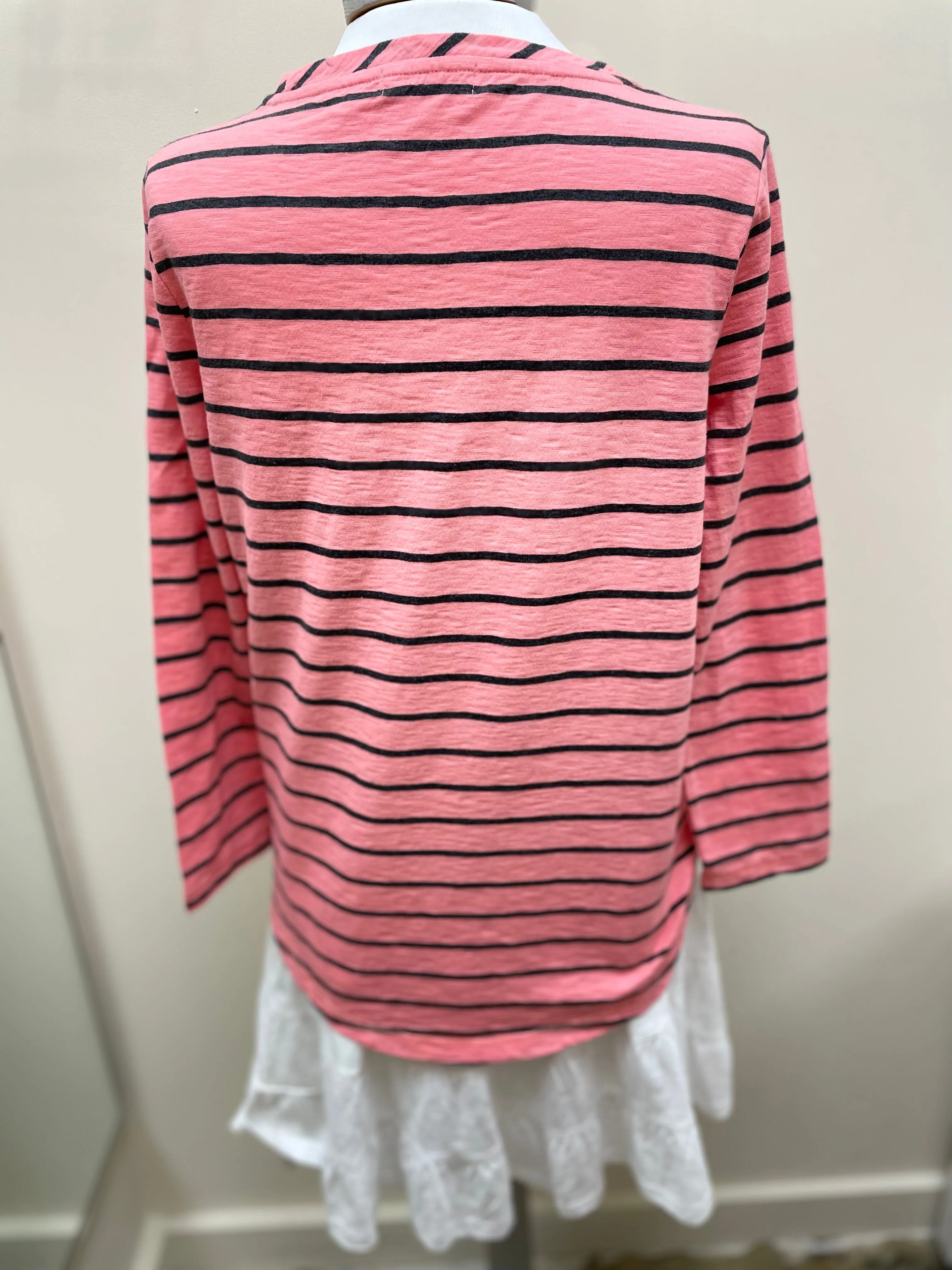 Cotton Slub High Lo 3/4 Sleeve Stripe 23004