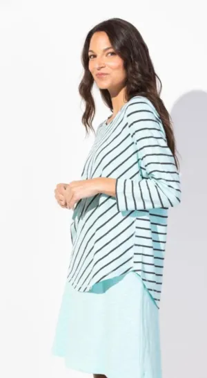 Cotton Slub High Lo 3/4 Sleeve Stripe 23004