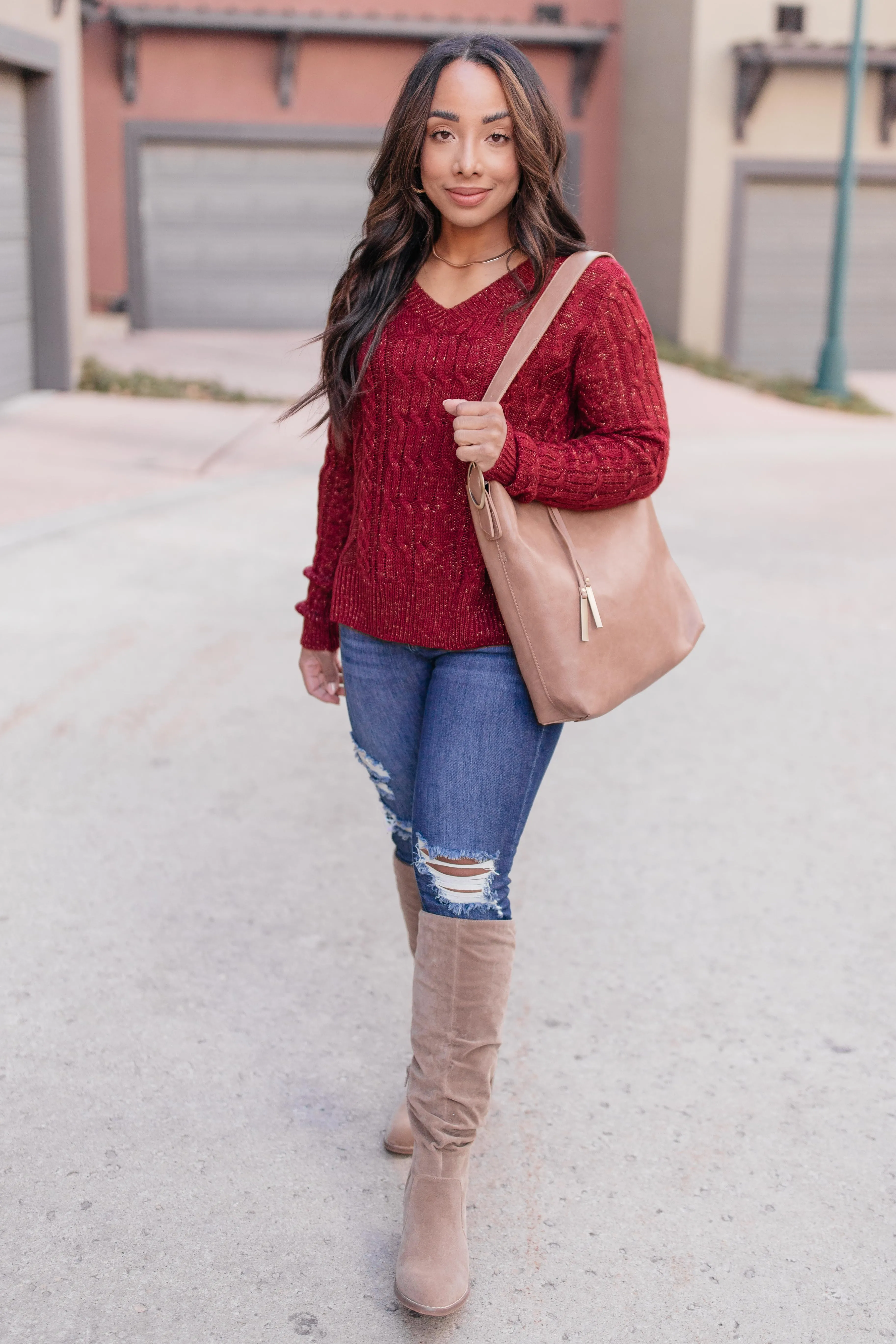 Cozy Cropped Sweater in Cranberry