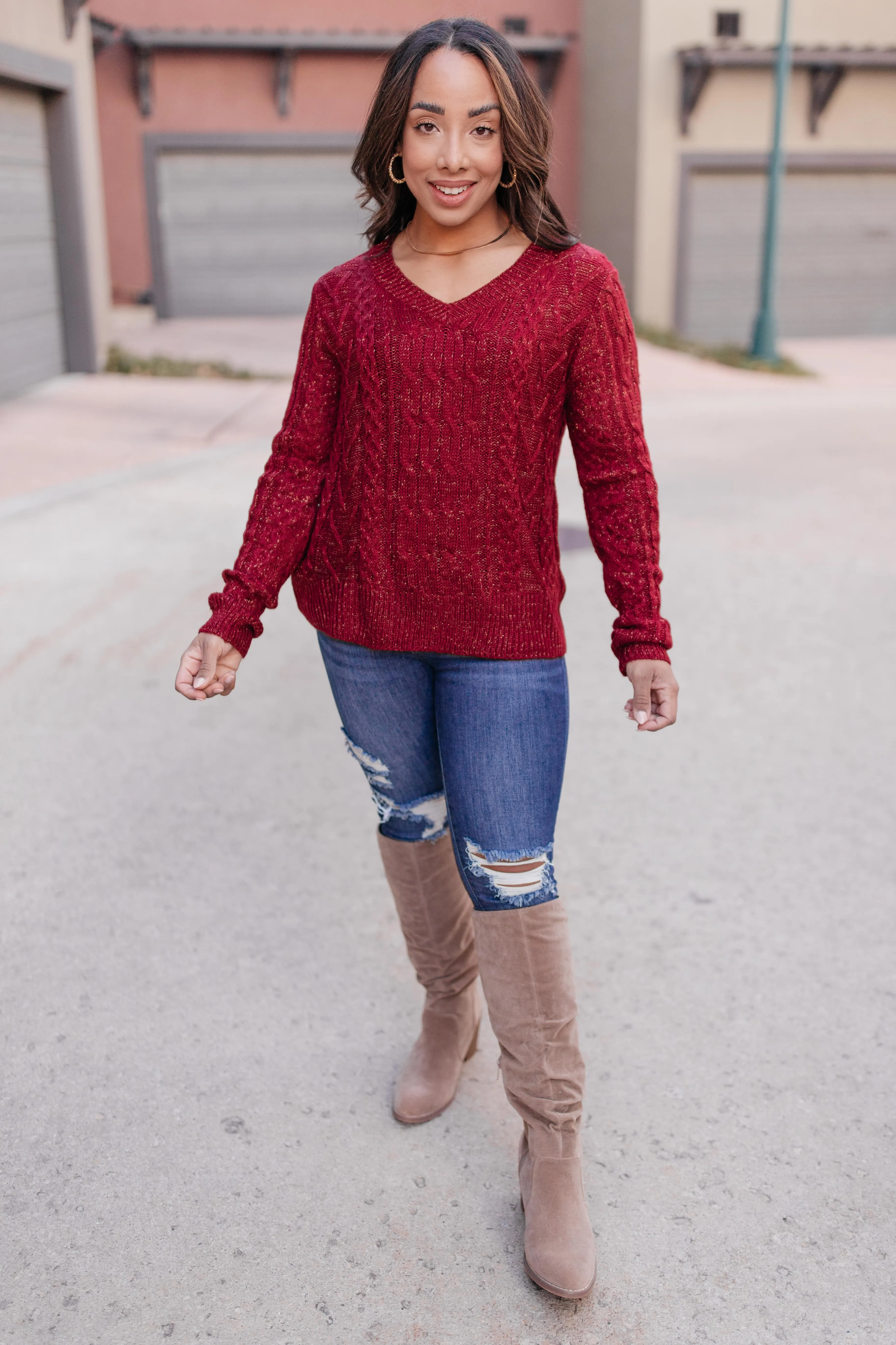 Cozy Cropped Sweater in Cranberry