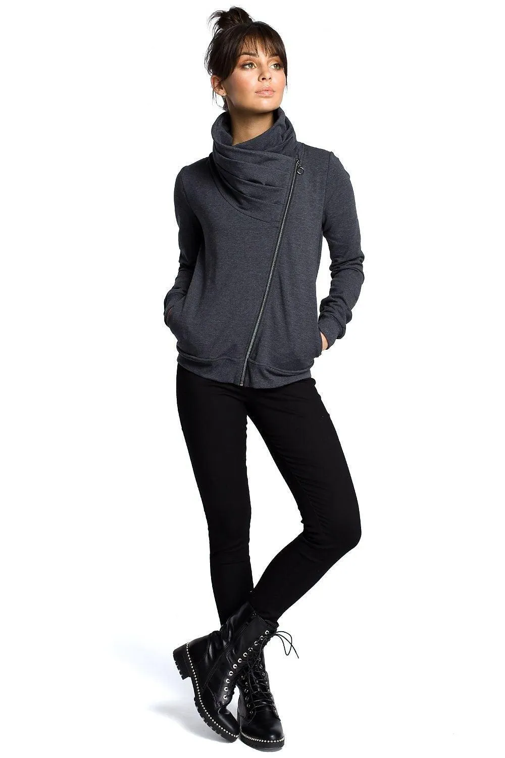 Cozy Zip-Up Draped Sweatshirt