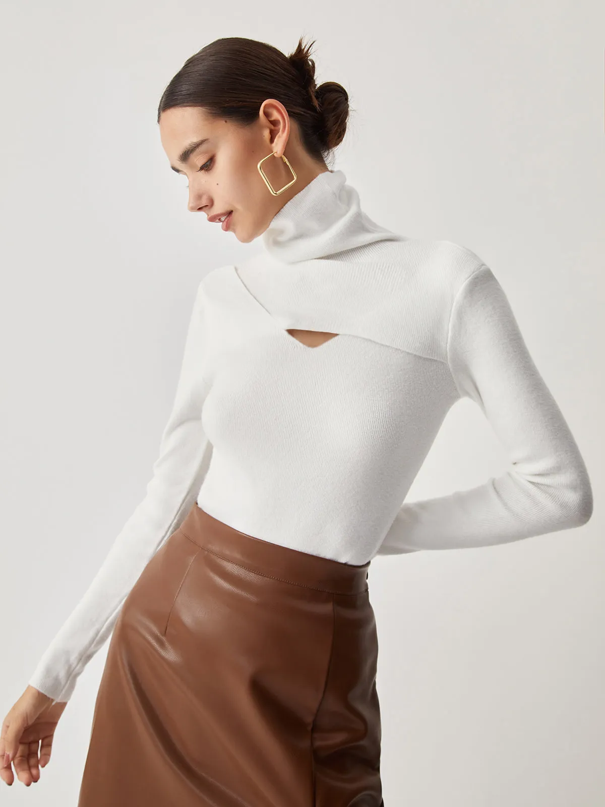 Criss Cross Turtleneck Trendy Long Sleeve Knit Top