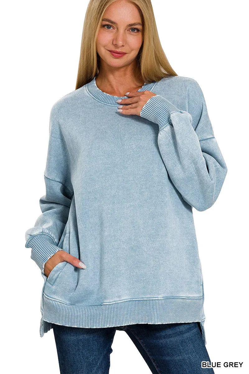 Cuddle Me Cozy Acid Wash Pullover - Final Sale