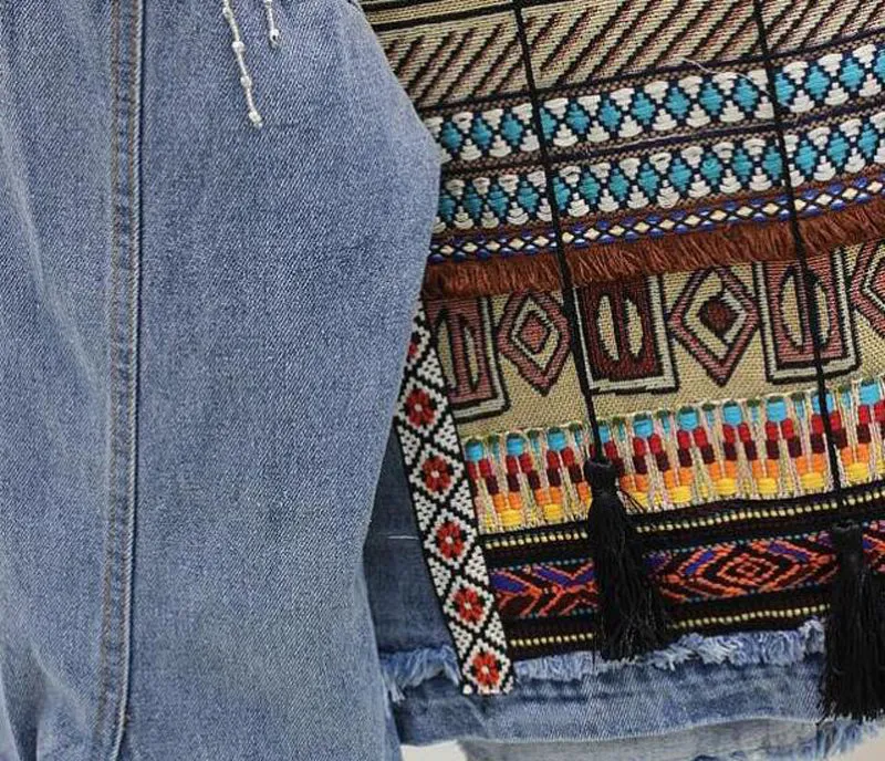 Embroidered Tassel Boho Denim Jacket