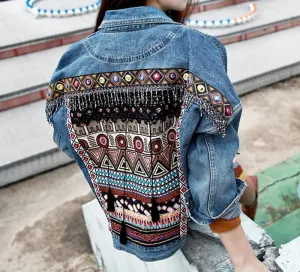 Embroidered Tassel Boho Denim Jacket