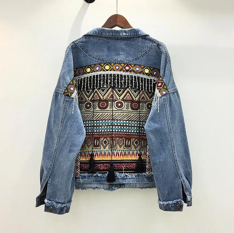 Embroidered Tassel Boho Denim Jacket