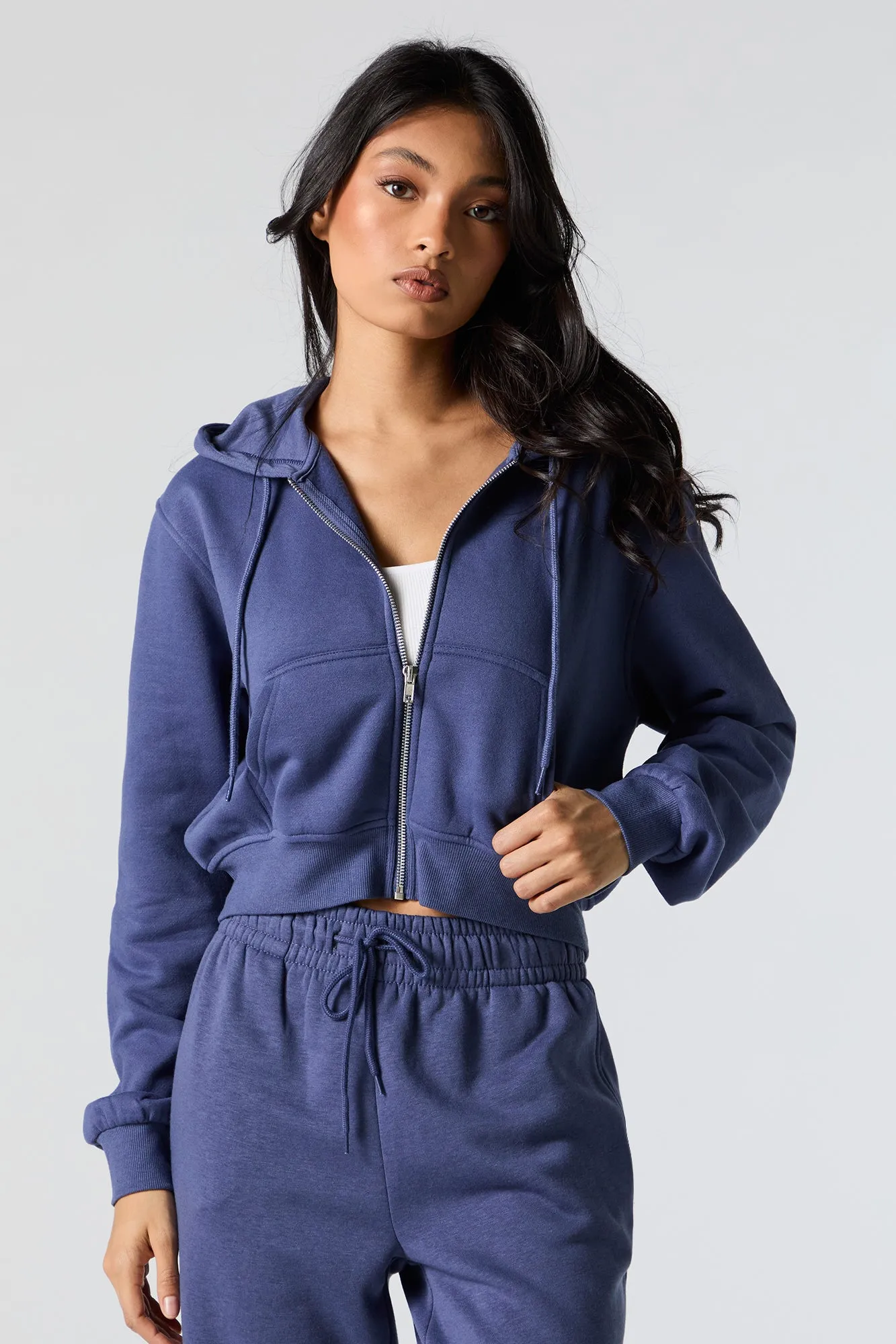 Fleece Zip-Up Cropped Hoodie