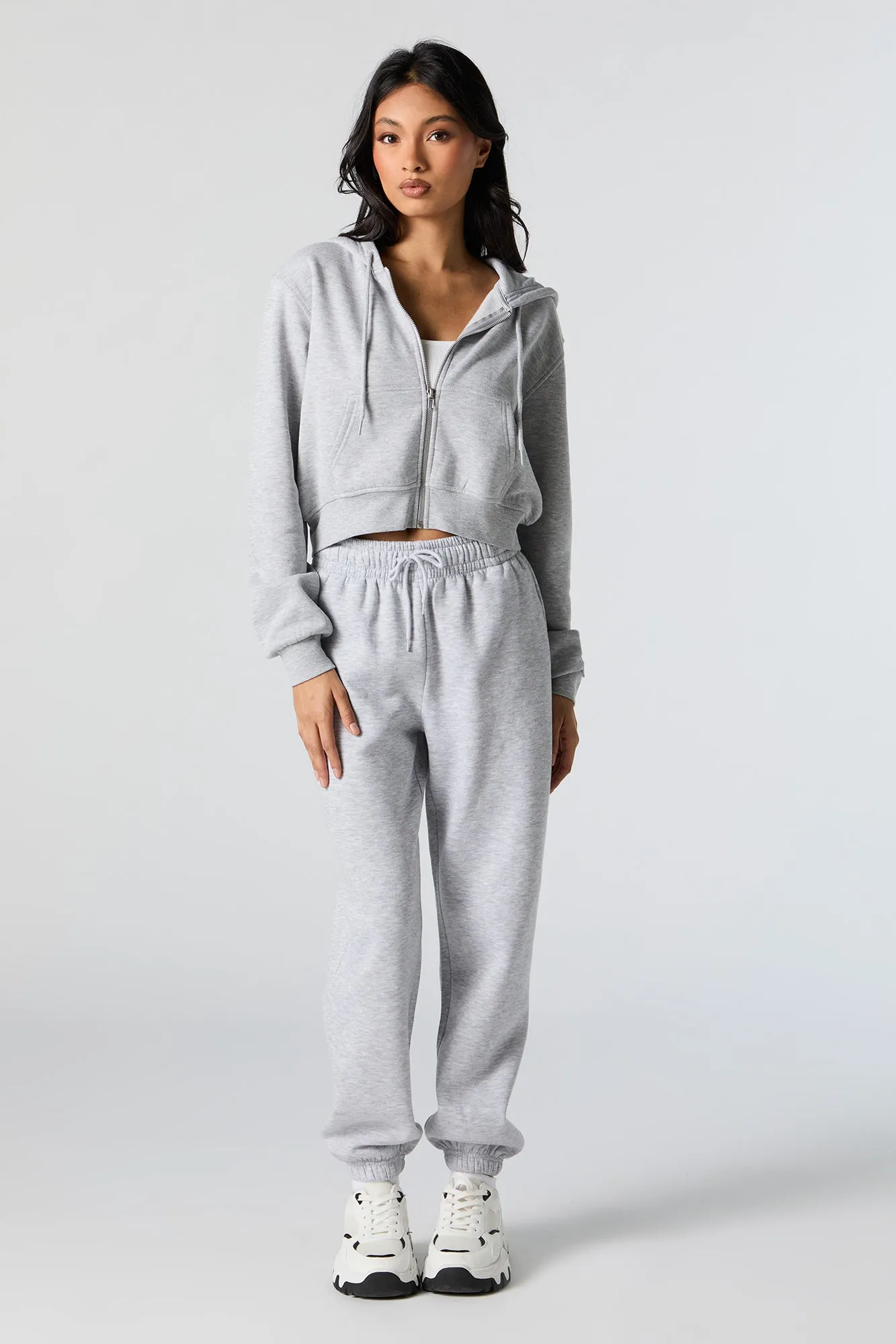 Fleece Zip-Up Cropped Hoodie