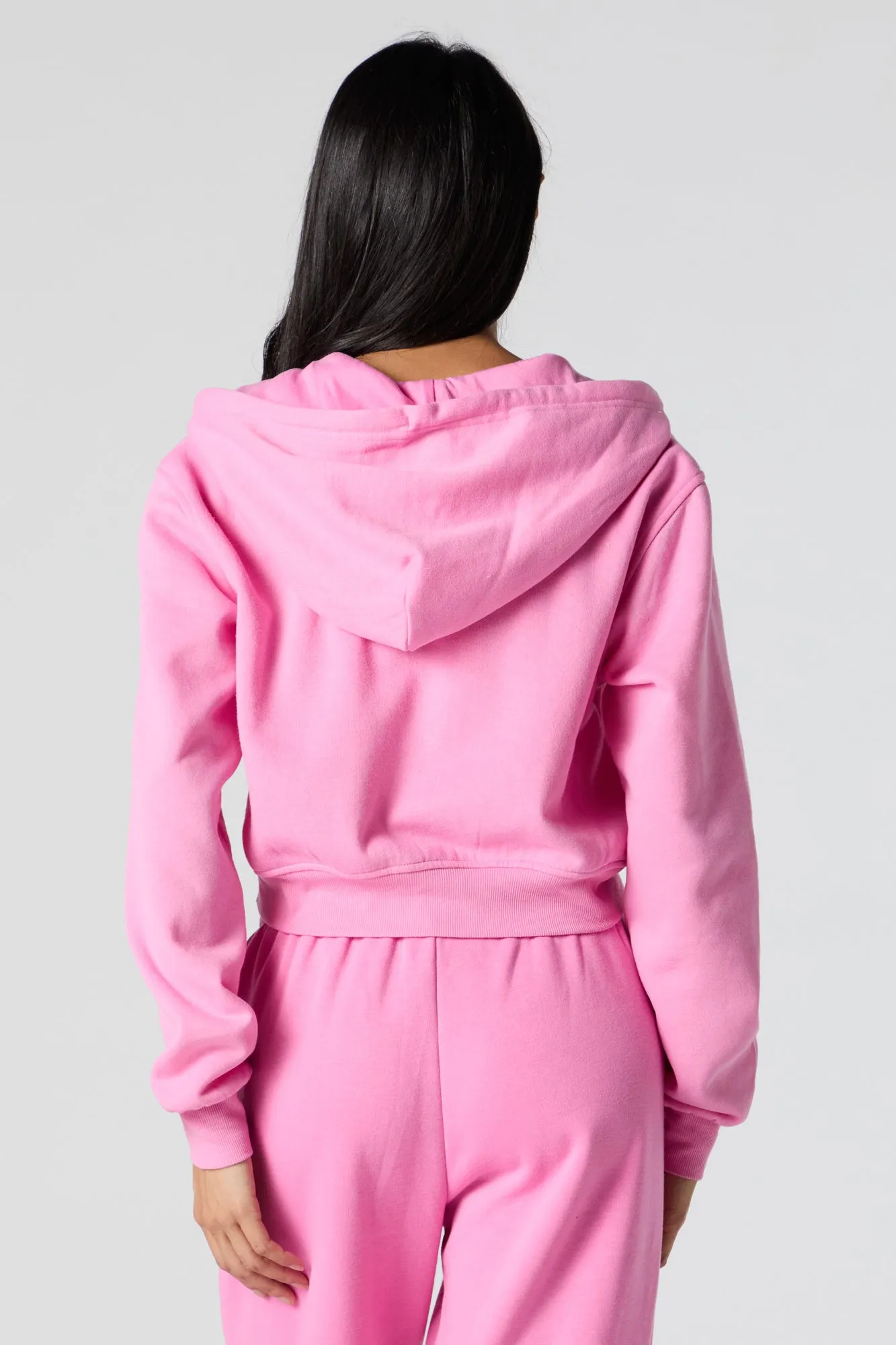 Fleece Zip-Up Cropped Hoodie