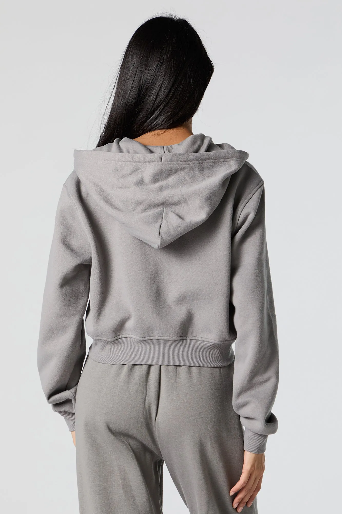 Fleece Zip-Up Cropped Hoodie