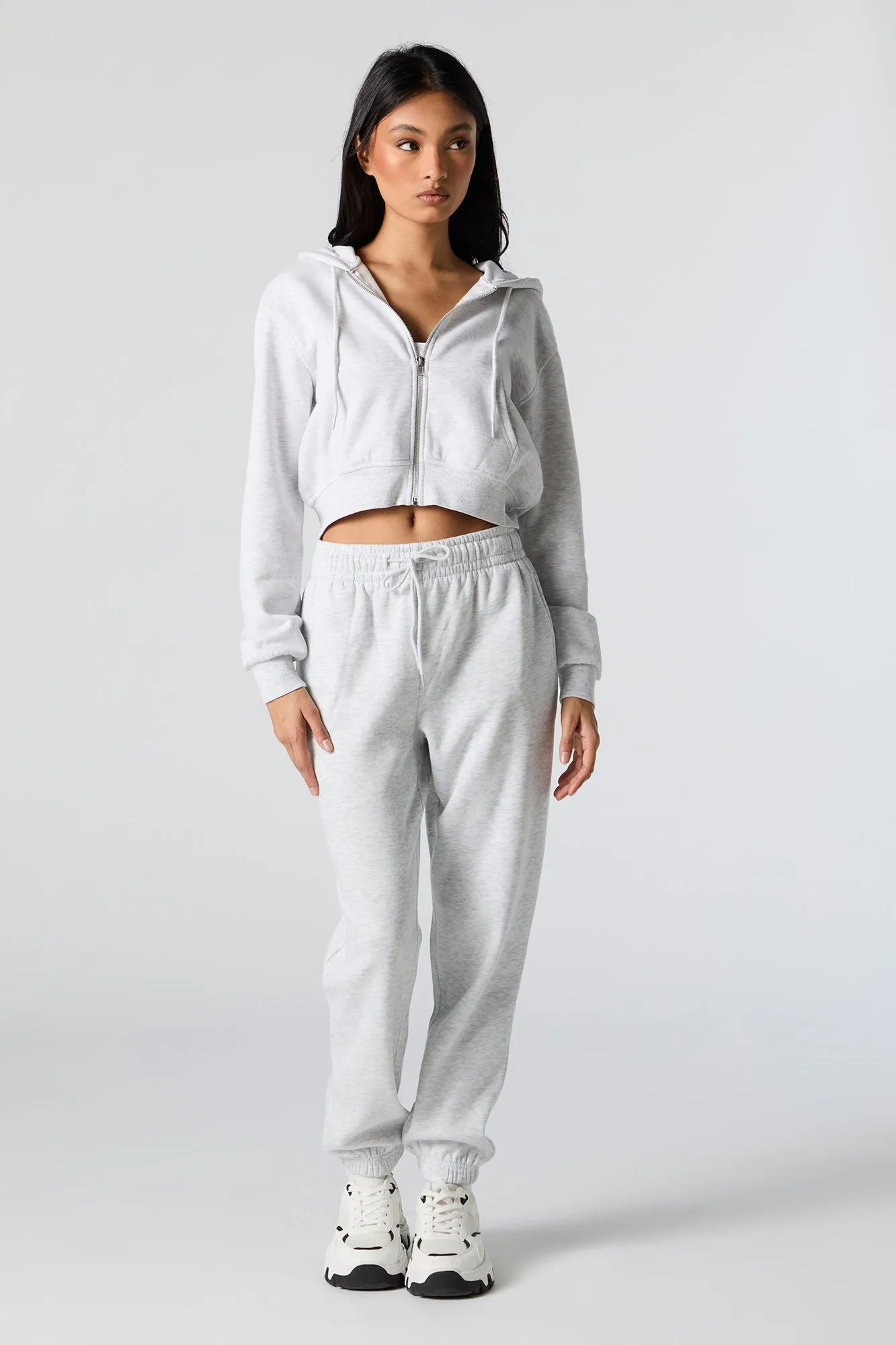 Fleece Zip-Up Cropped Hoodie