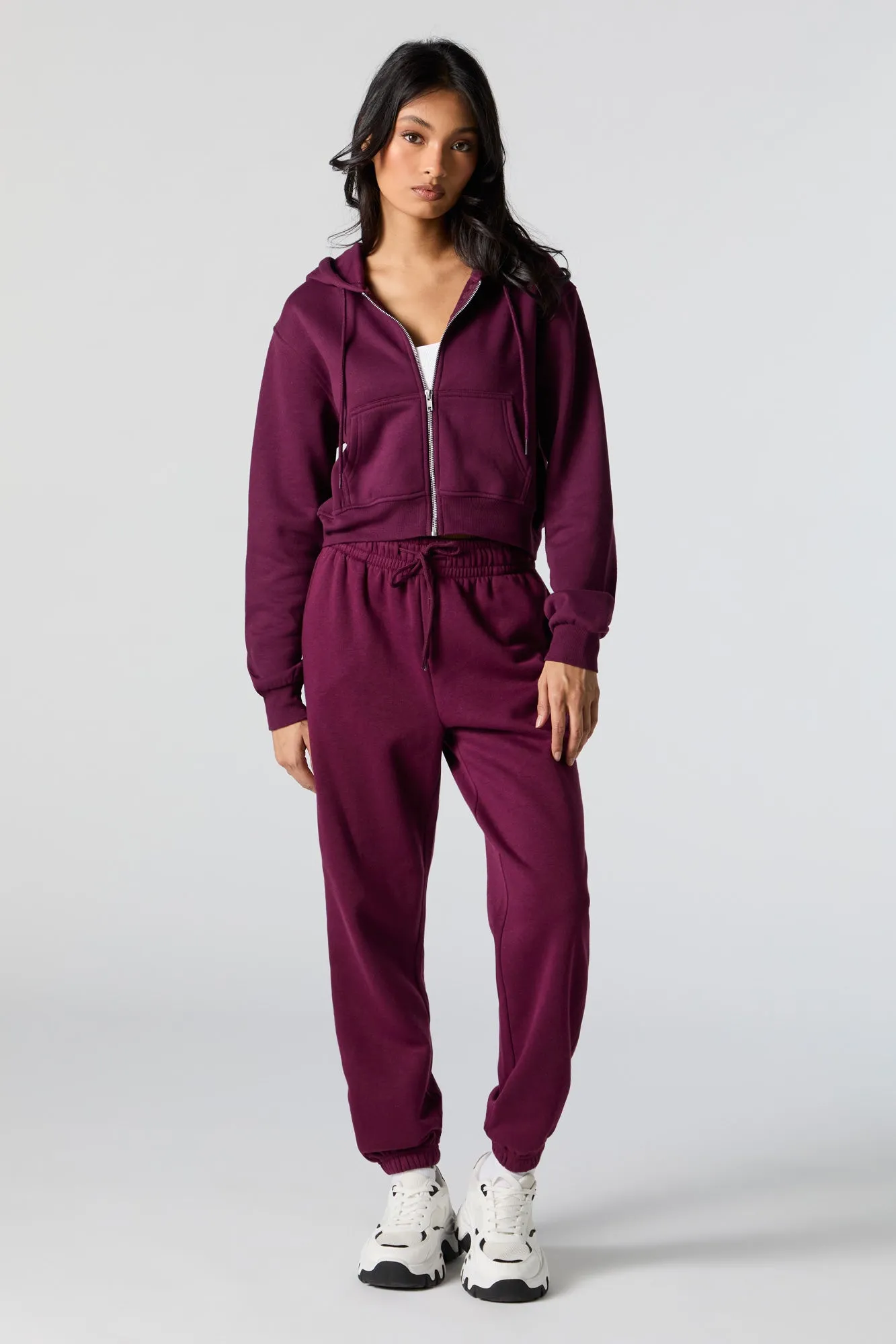 Fleece Zip-Up Cropped Hoodie