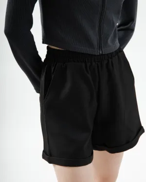 Ghost-LU Embroidery Easy Folded Hem Shorts (Black)