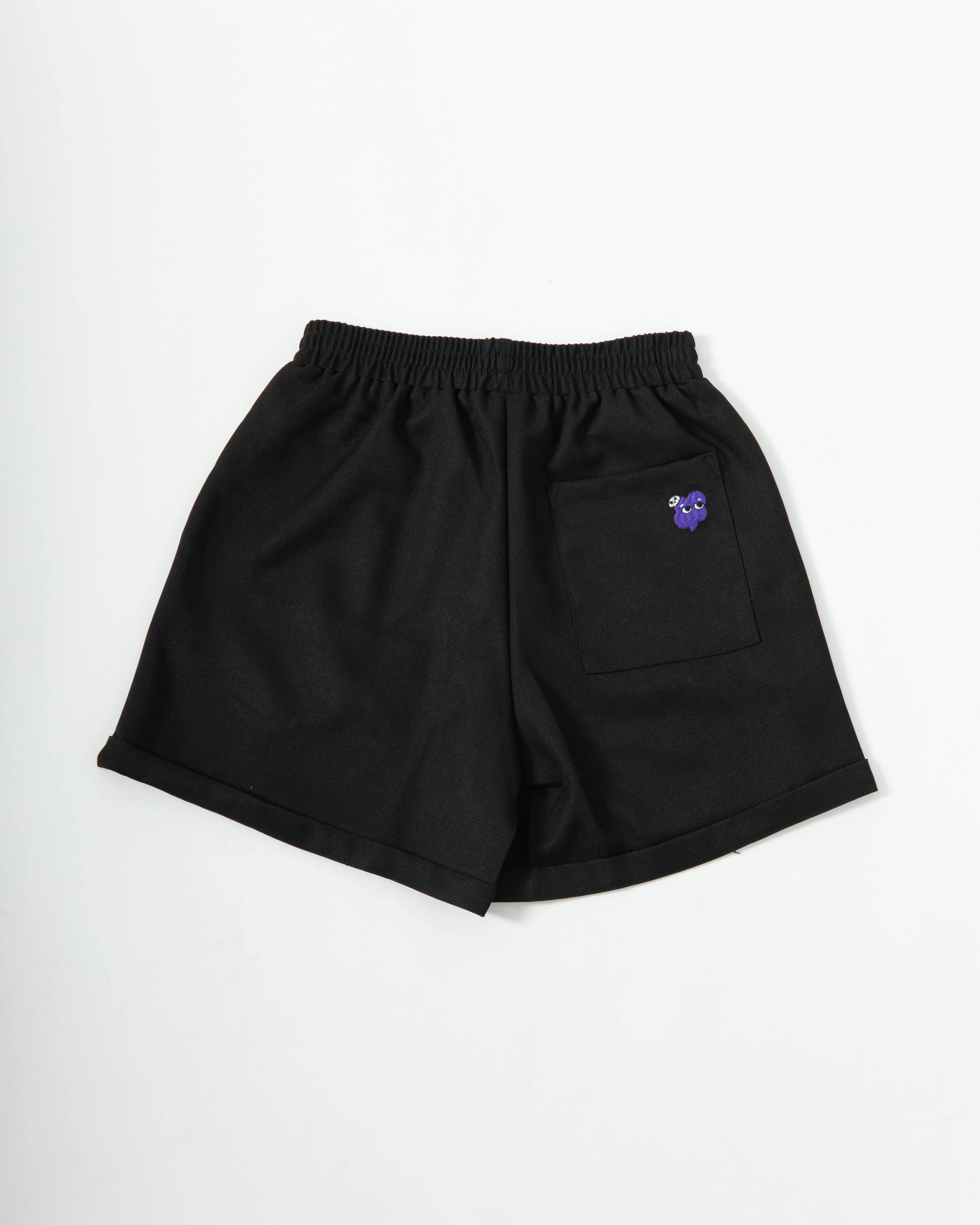 Ghost-LU Embroidery Easy Folded Hem Shorts (Black)