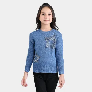 Girls Mix Fabric Sweater Stars-Blue