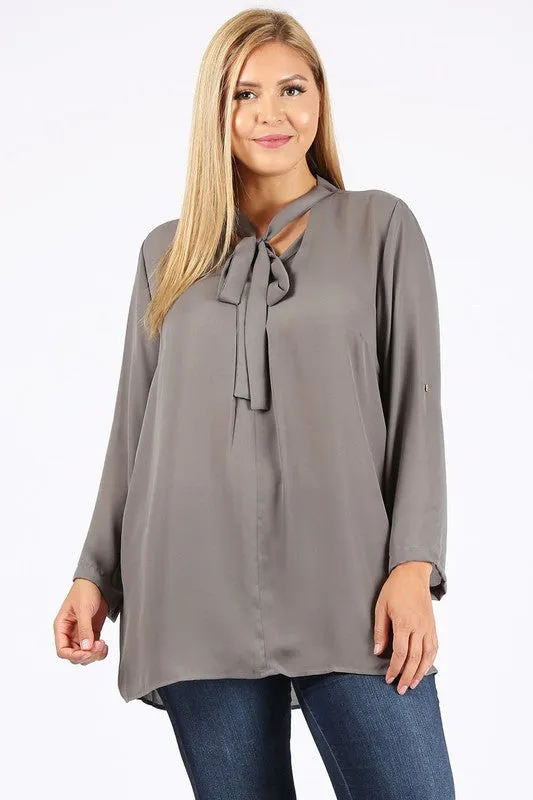 HI Curvy Plus Size  Women Tie V-Neck Relaxed Shirts