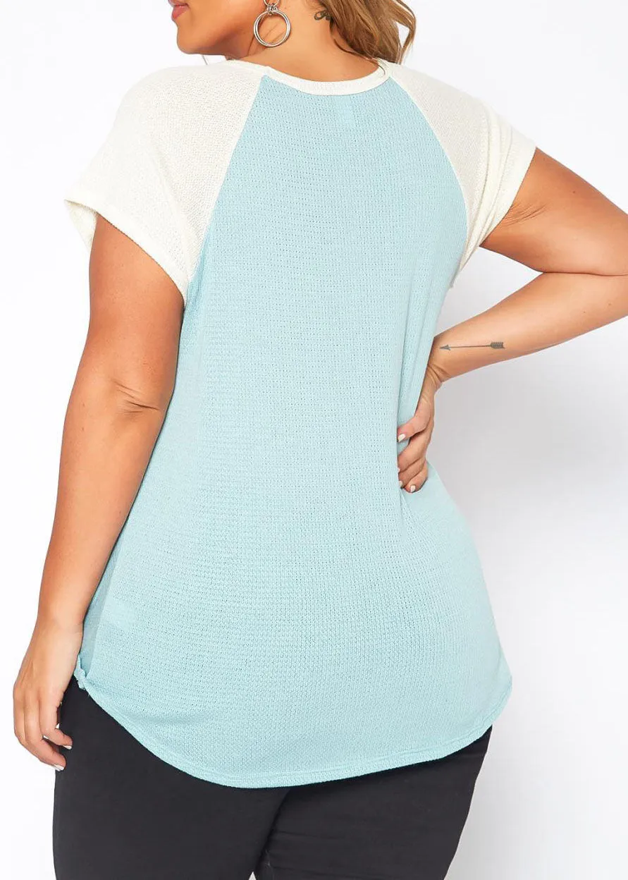 HI Curvy Plus Size Women Waffle Knit Baseball Sleeve Tee Shirt