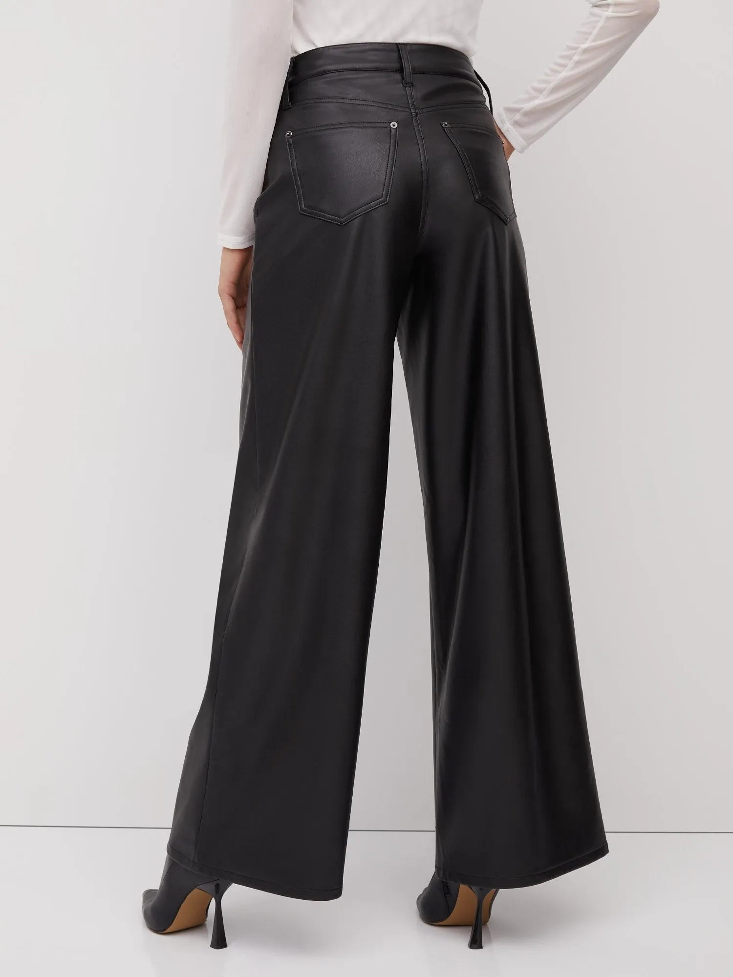 High-Waisted Faux-Leather Wide-Leg Pant