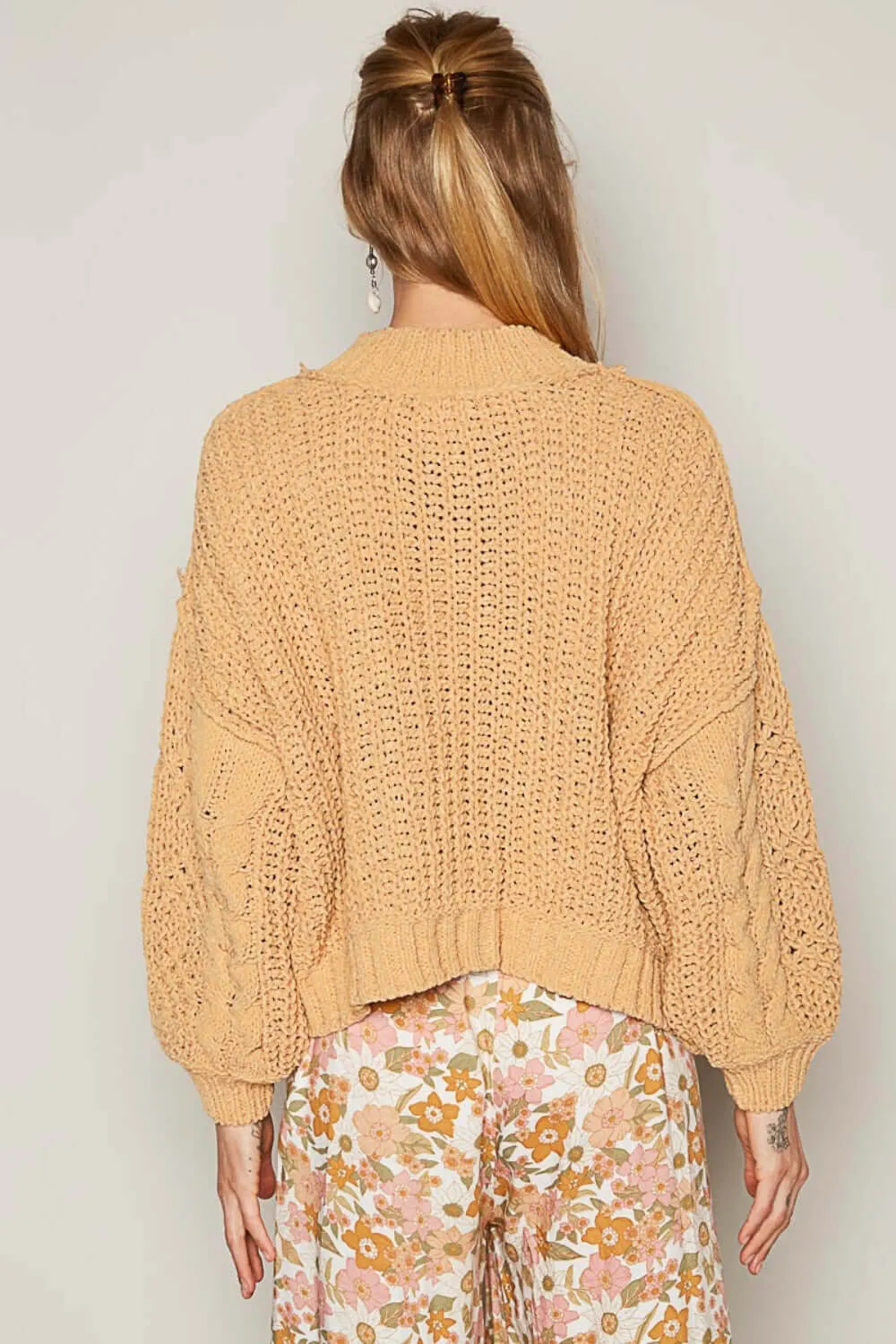 Honey Gold  Mock Neck Cable Knit Sweater