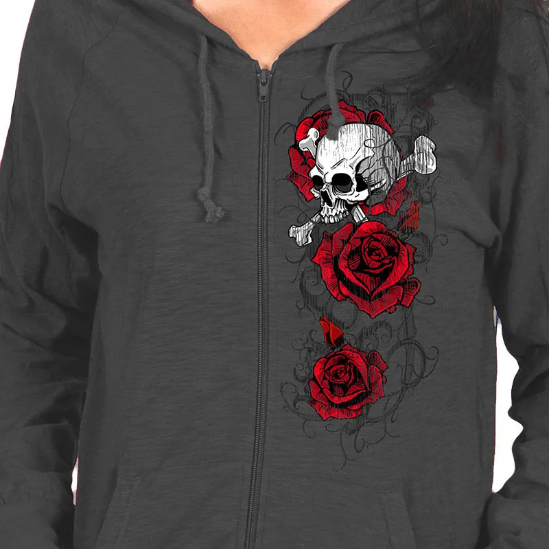 Hot Leathers GLZ4525 Ladies Skull Roses Dark Gray Hooded Sweatshirt