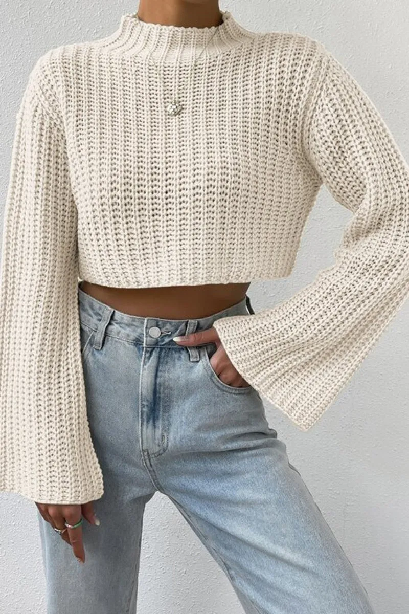 HWR1196 Cropped Bell Sleeve Sweater