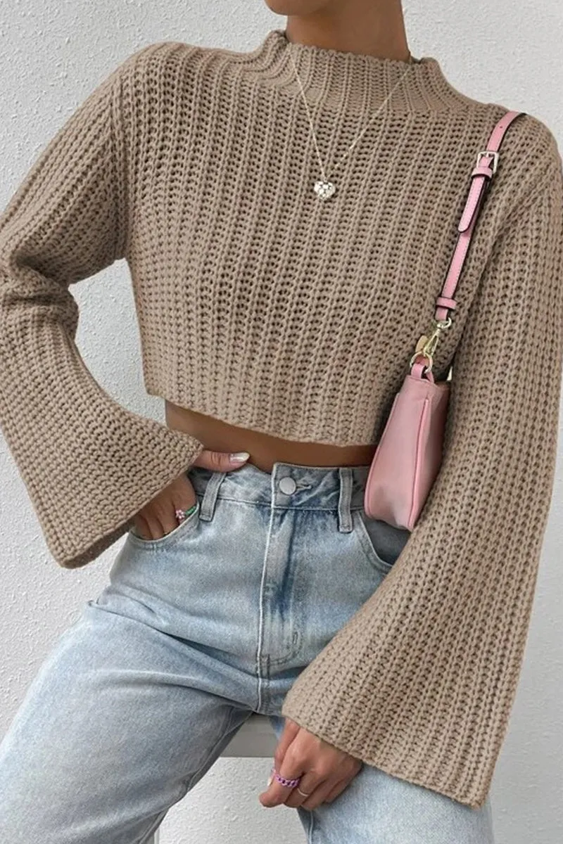 HWR1196 Cropped Bell Sleeve Sweater