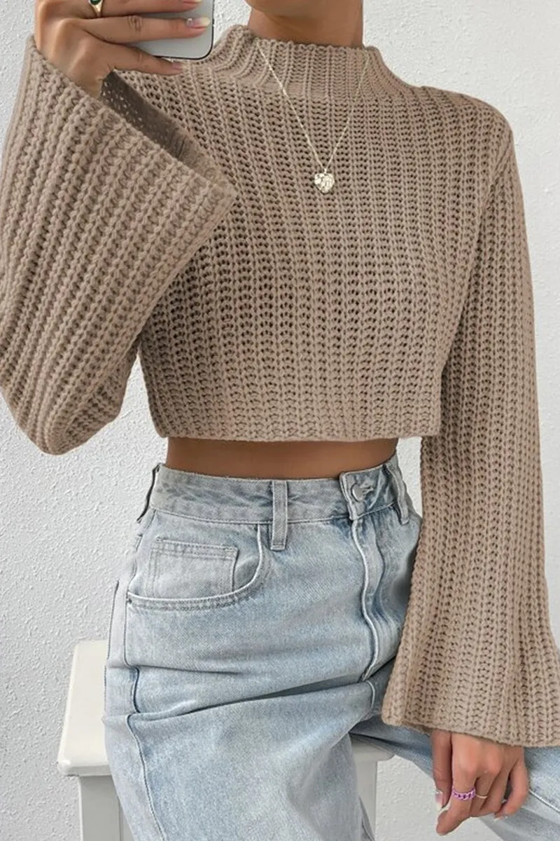 HWR1196 Cropped Bell Sleeve Sweater