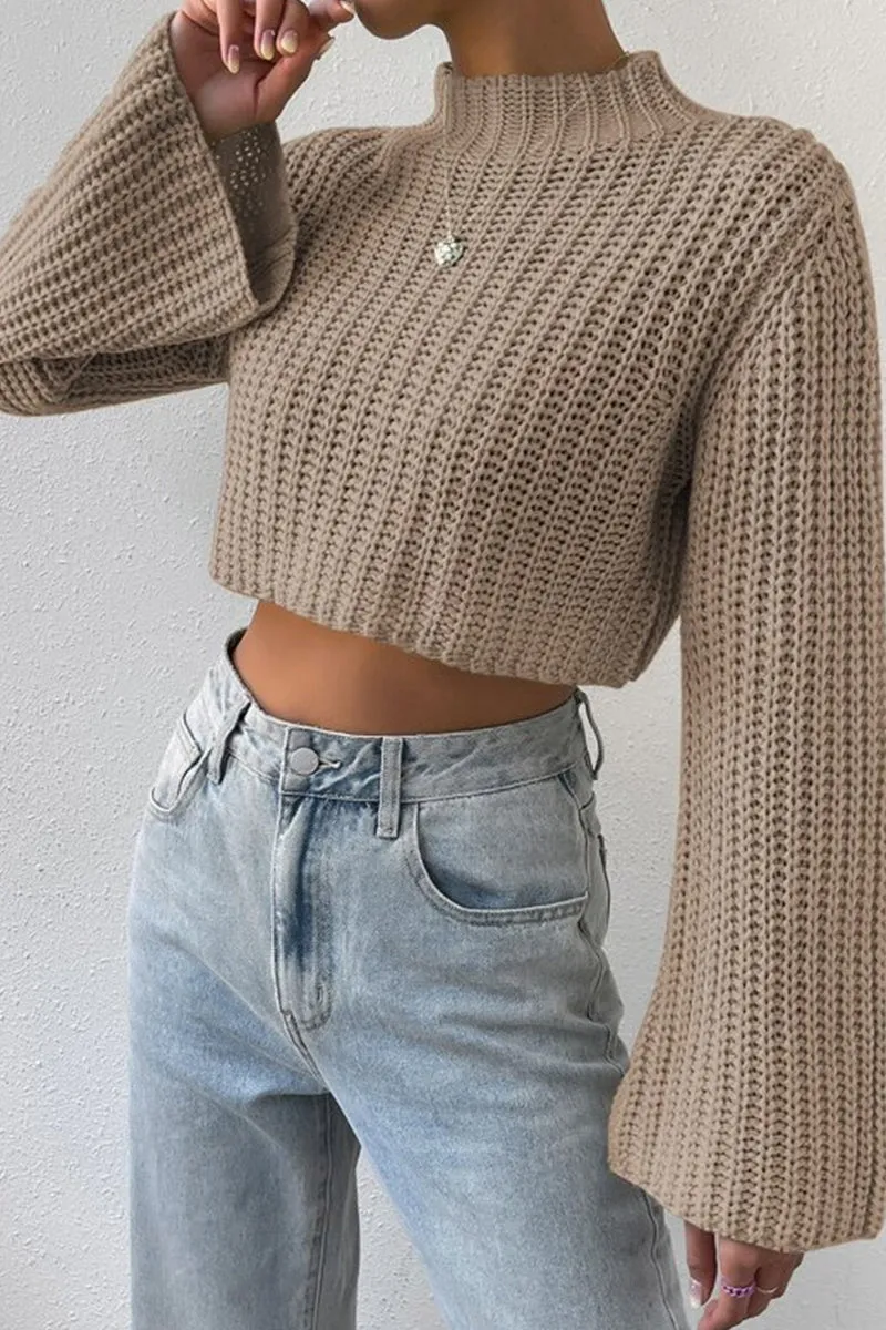 HWR1196 Cropped Bell Sleeve Sweater