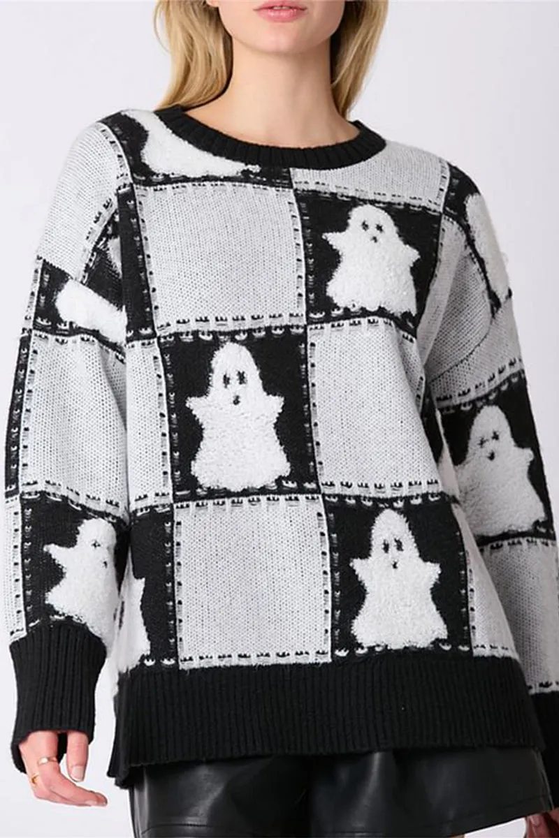 HWS1381 Spooky Ghost Knit Sweater