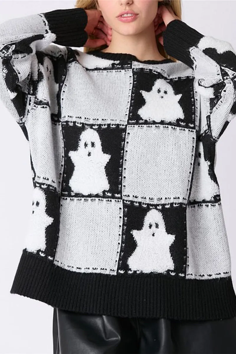 HWS1381 Spooky Ghost Knit Sweater