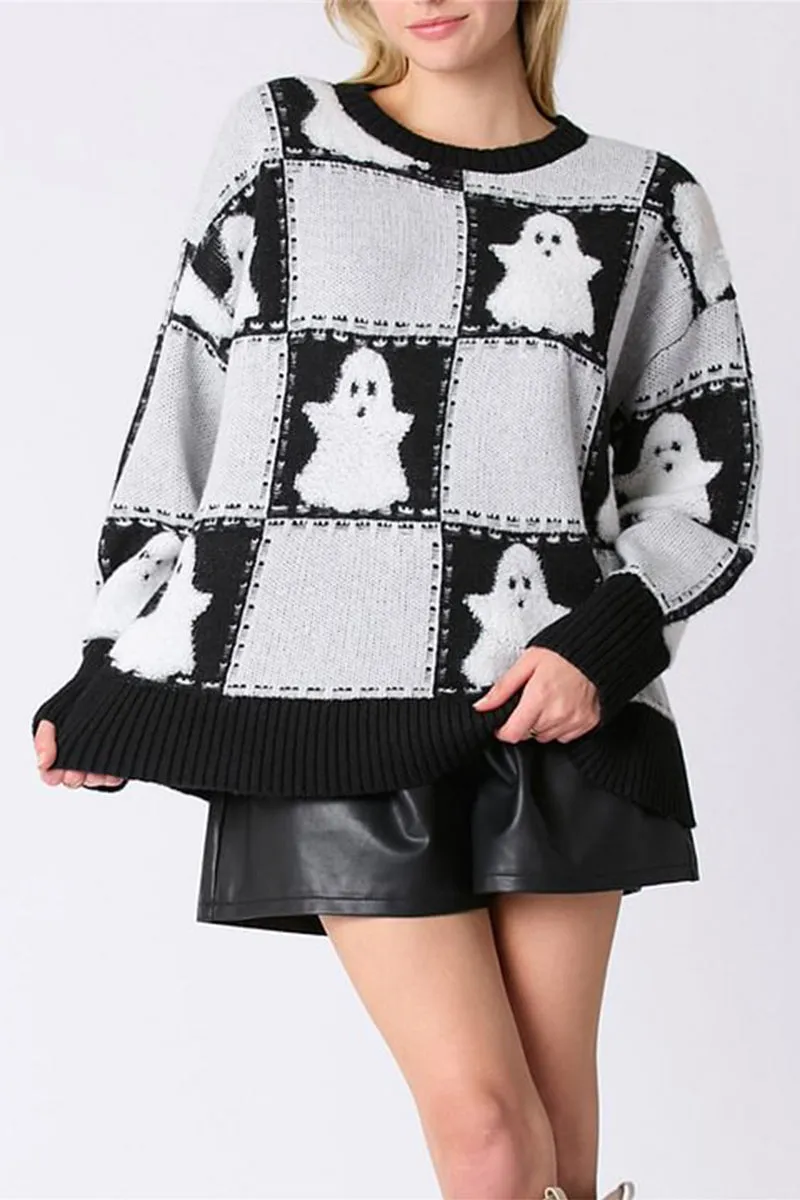 HWS1381 Spooky Ghost Knit Sweater